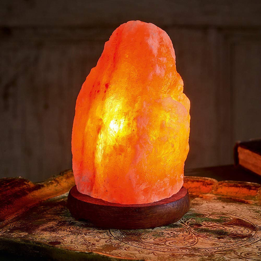 Mystery & Magic of Soul 6 kg Natural Himalayan Rock Salt Lamp with Extra Bulb and Wooden Base, Pack of 1 Lamp with 1 Power Cable with Bulb Holder and Leads & Extra Bulb